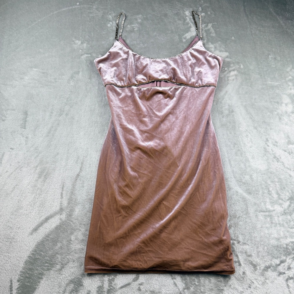 Altar'd State Velvet Women's Medium Rhinestone Trim Cutout Mini Dress Mauve Pink